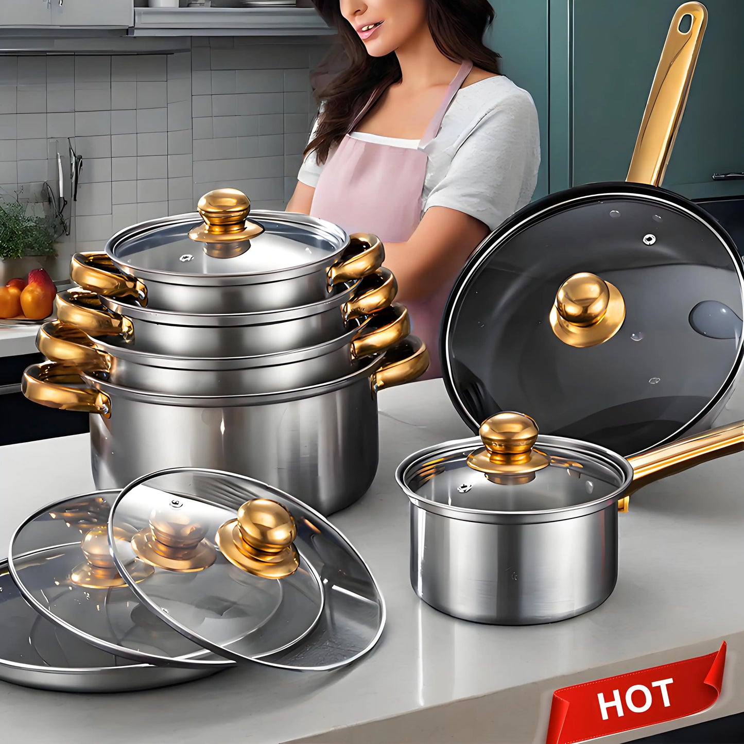12-Piece Stainless Steel Non-Stick Cookware