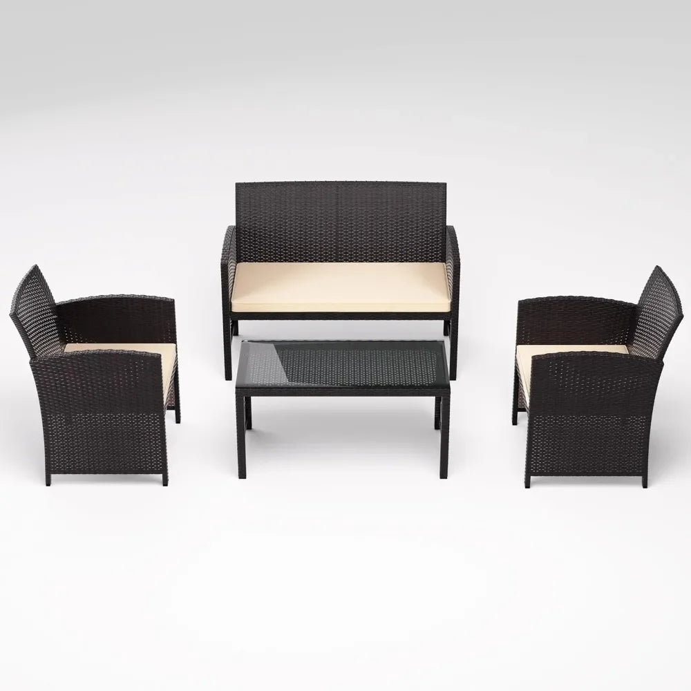 4 Piece Rattan Patio Furniture Set