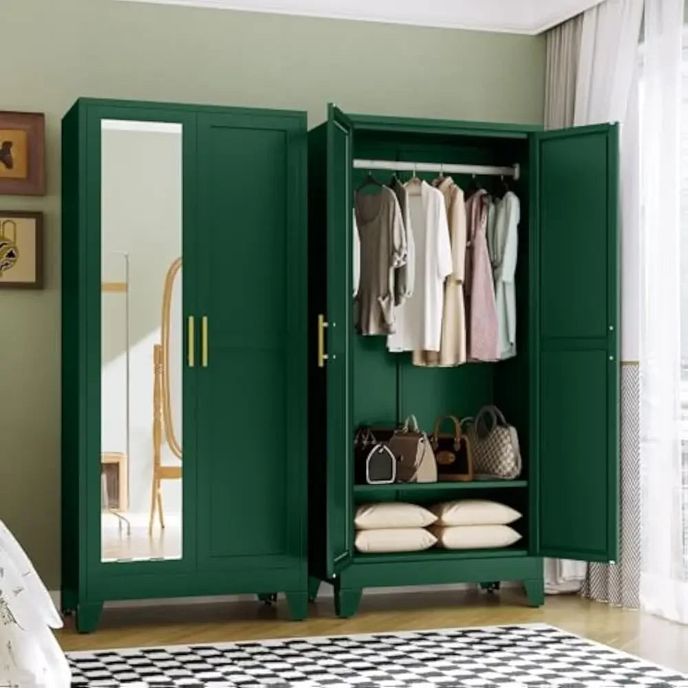 Metal Armoire Wardrobe, 71" Tall Bedroom , Adjustable Shelves,Hanging Rod, Steel Clothes Closets and Storage