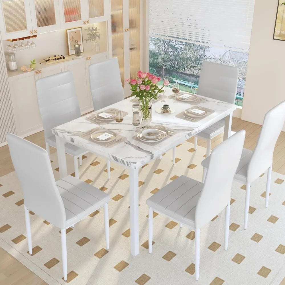 Faux Marble Dining Table Set