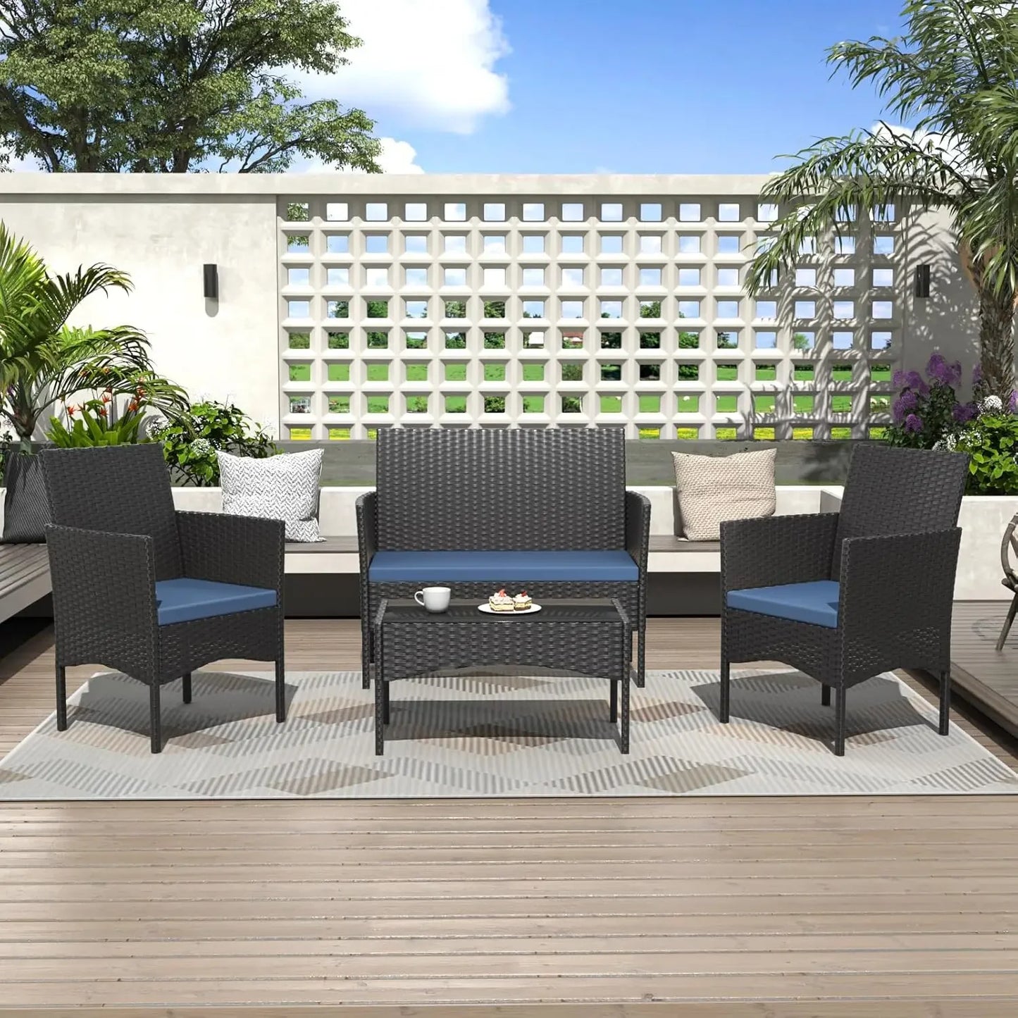 4 Piece Rattan Patio Furniture Set
