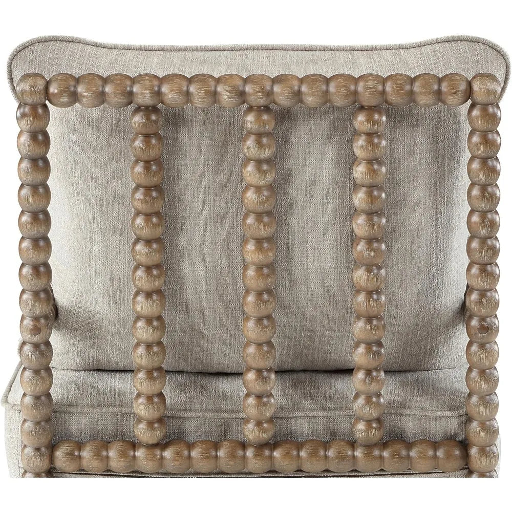 Linen Fabric Spindle Accent Chair with Padded Spring Seat and Brushed White Base for Livin