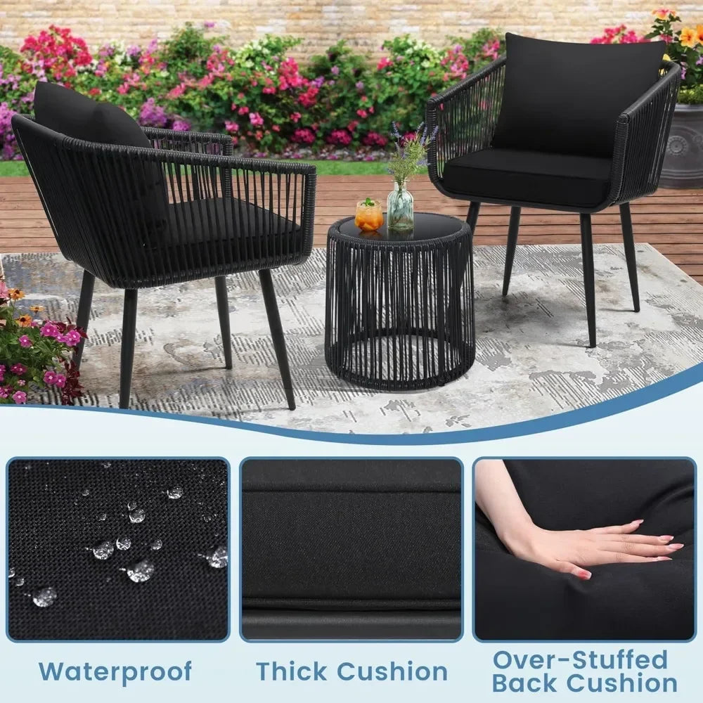 3 Piece Patio Rattan Bistro Conversation Set