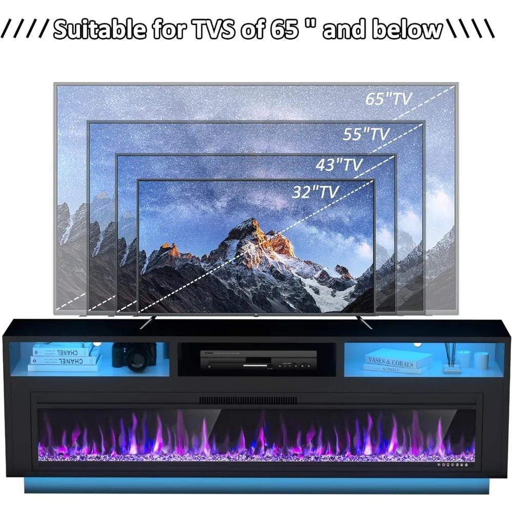 58" Fireplace TV Stand for TVs Up to 65" with 52" Electric Fireplace, TV Console for The Living Room, LED Light Entertainment C
