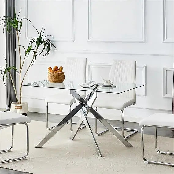 51.18" Rectangular Glass Dining Table
