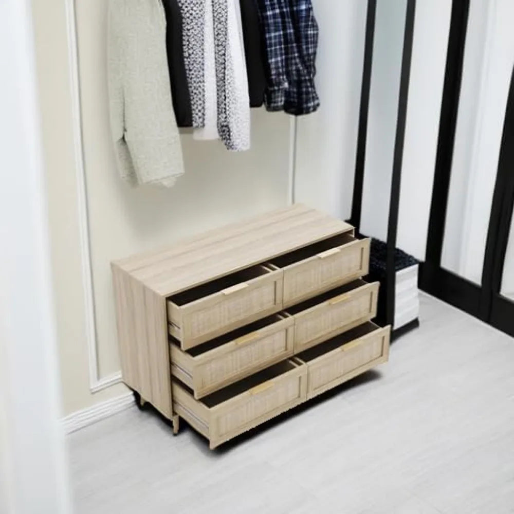 Rattan 6 Drawer Bedroom Dresser