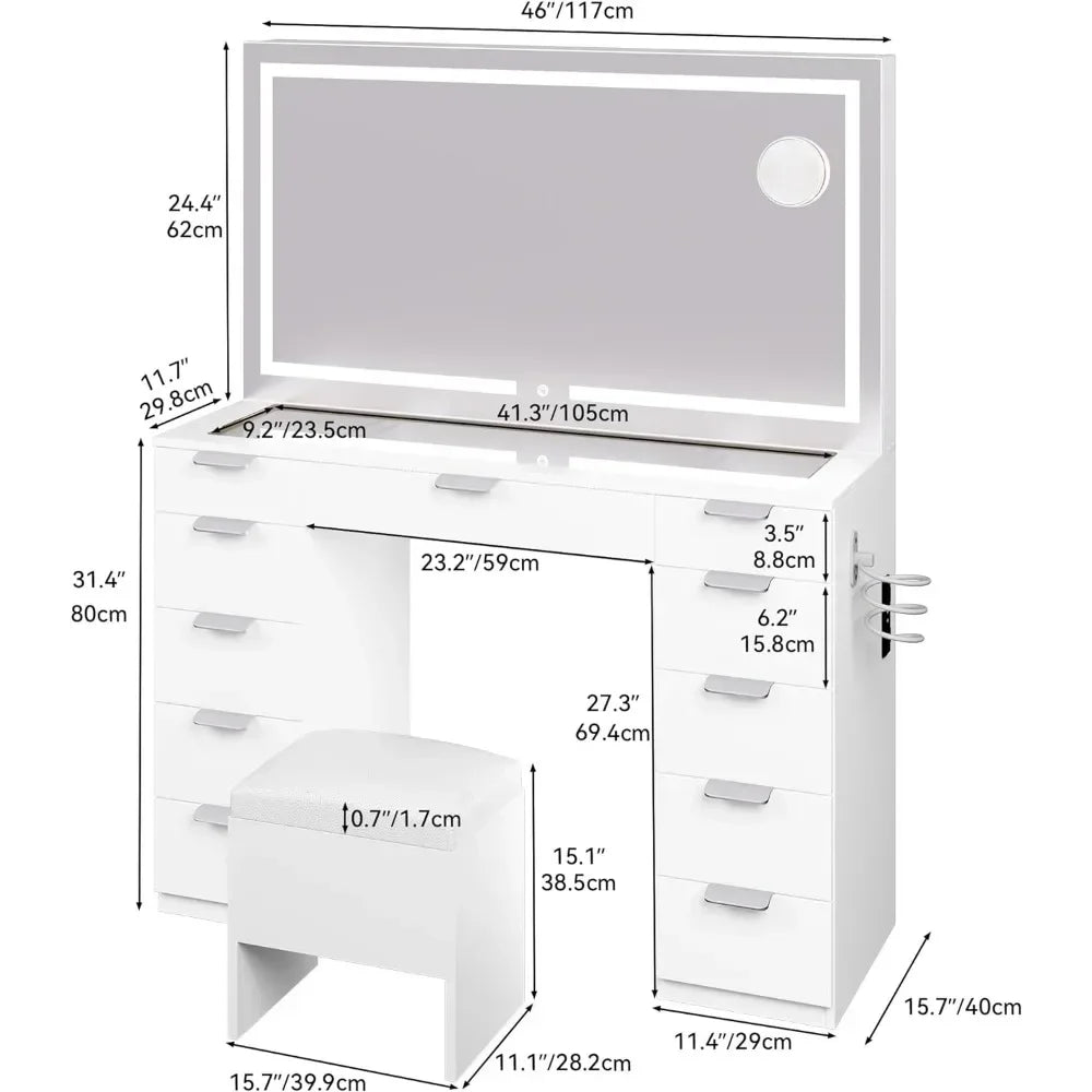 46'' Makeup Vanity Desk Set