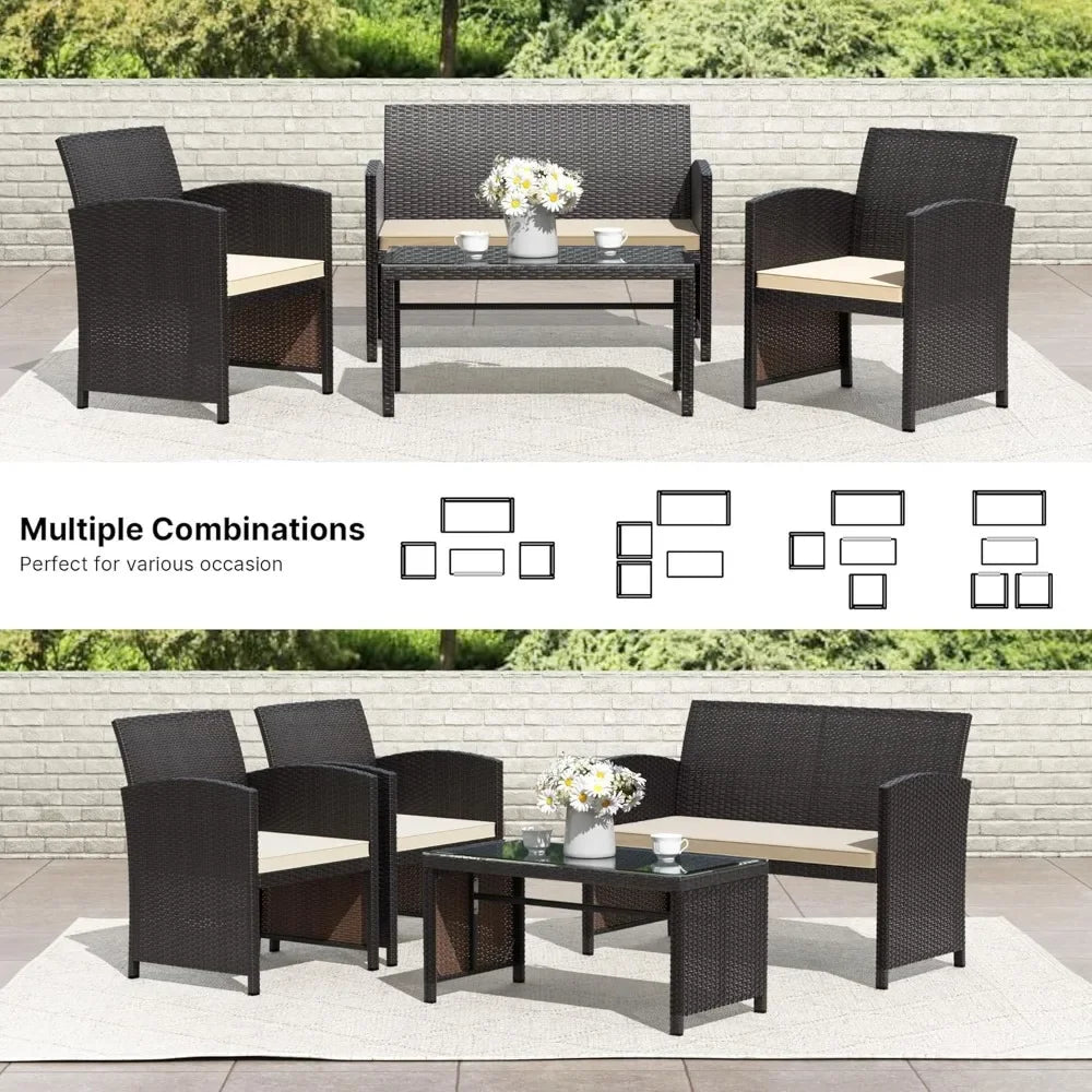 4 Piece Rattan Patio Furniture Set