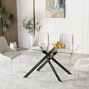 51.18" Rectangular Glass Dining Table
