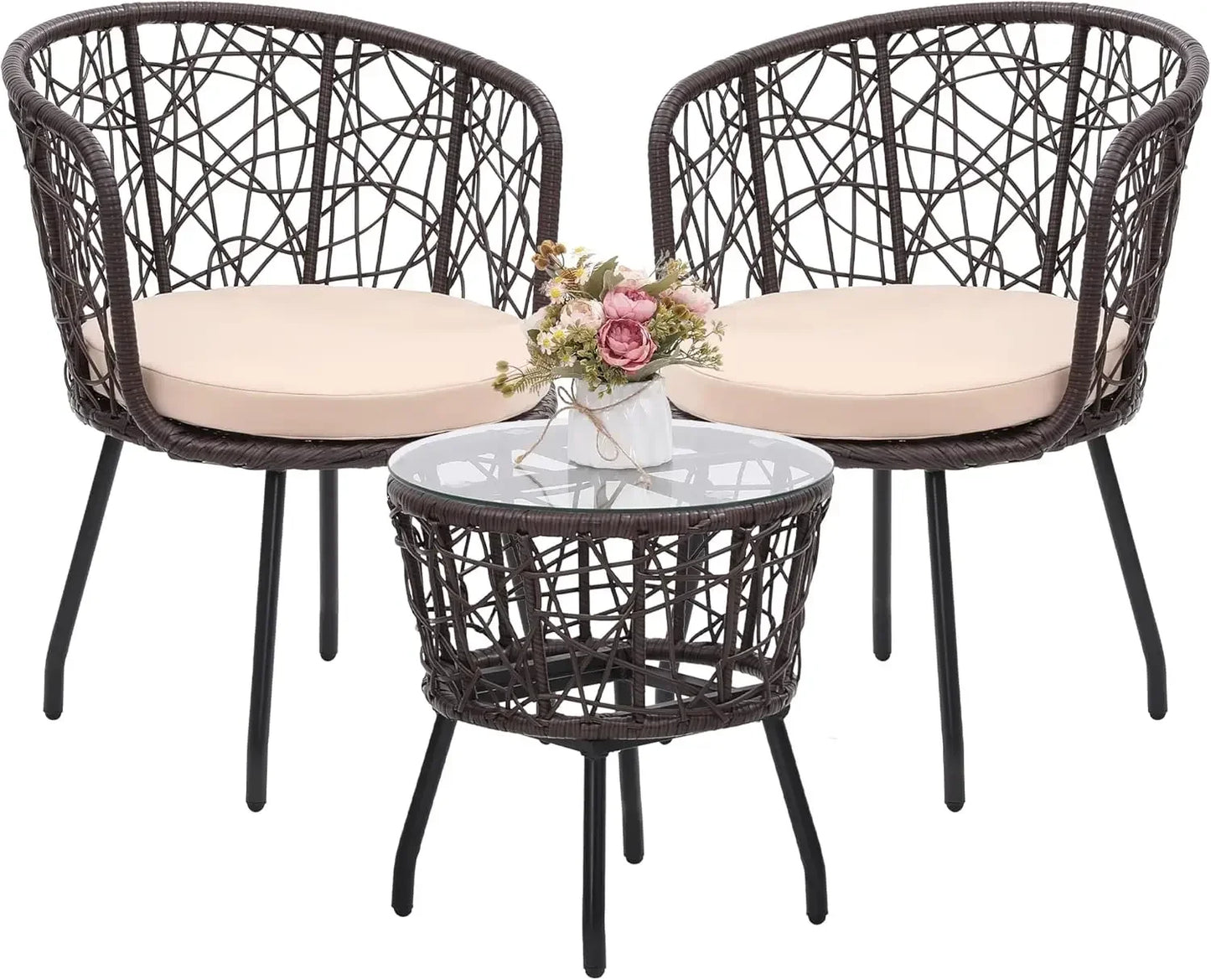3 Piece Patio Rattan Bistro Conversation Set