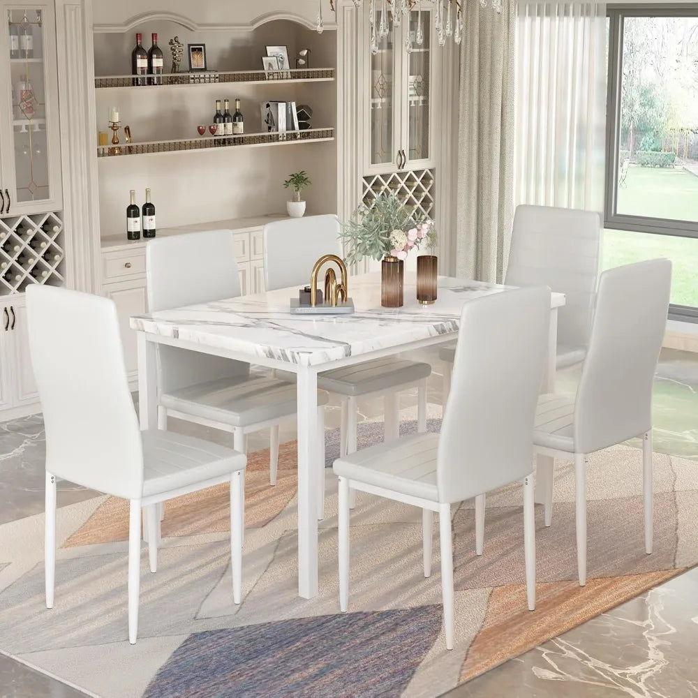 Faux Marble Dining Table Set