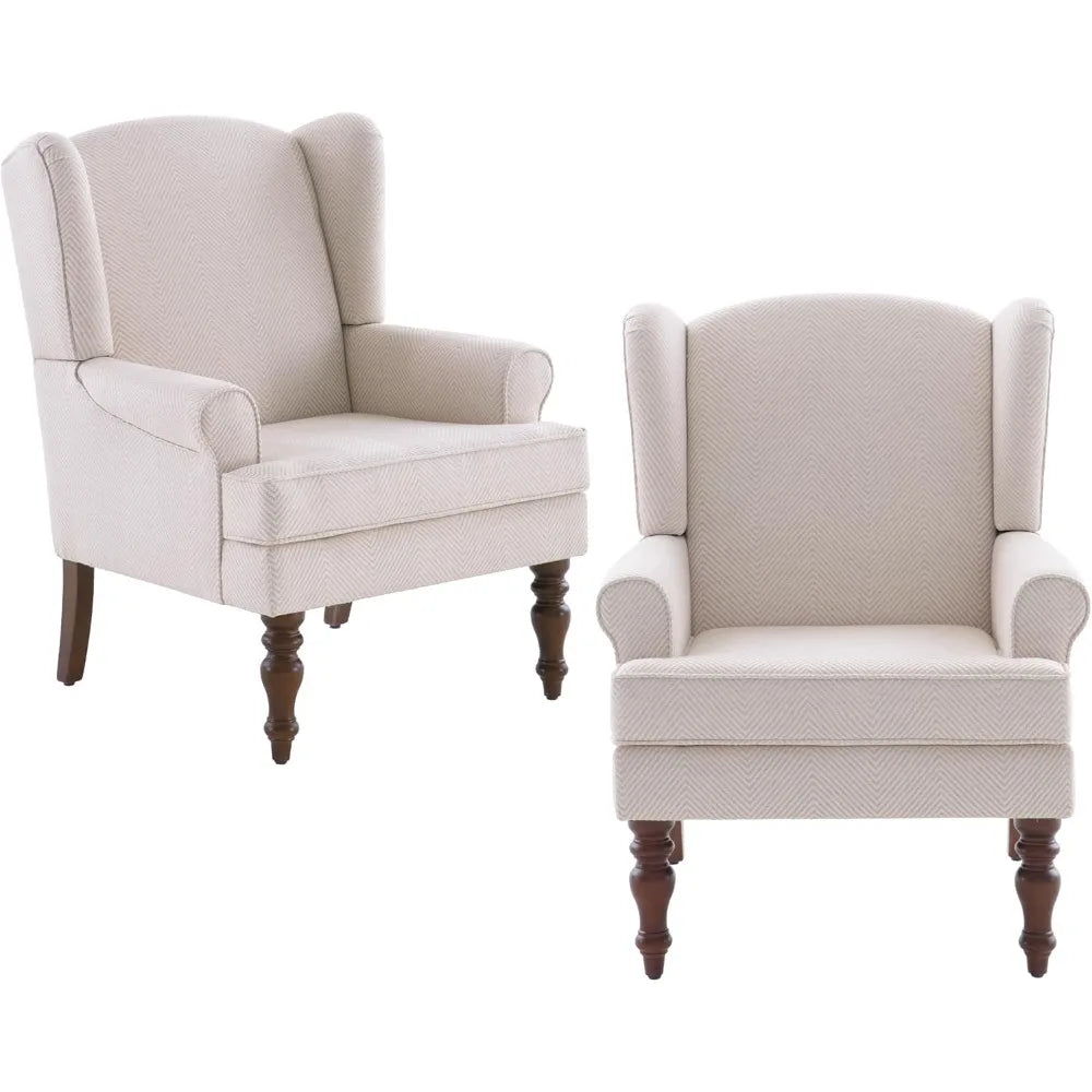 Living Room Chair Upholstered High Back Armchair in Linen for Comfy Accent
