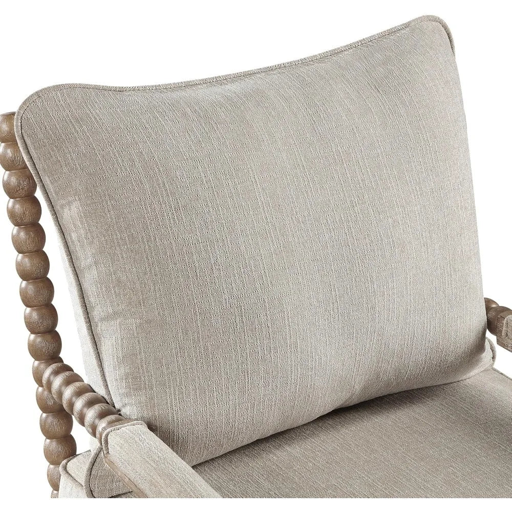 Linen Fabric Spindle Accent Chair with Padded Spring Seat and Brushed White Base for Livin