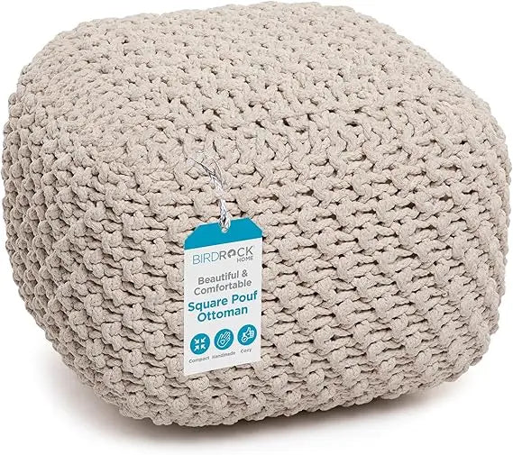 Square Pouf Ottoman Foot Stool with Bean Bag Filling for Living Room, Compact