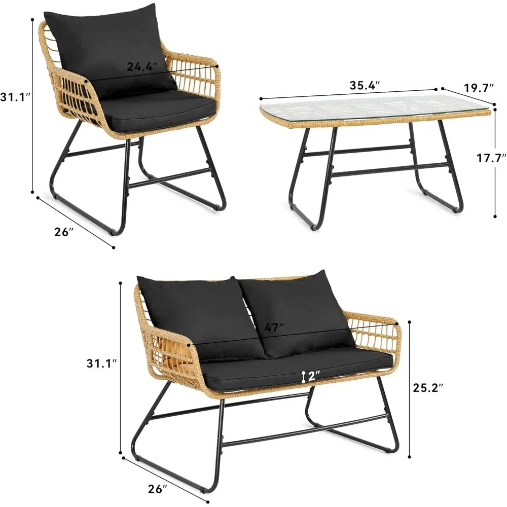 4 Piece Wicker Outdoor Bistro Set