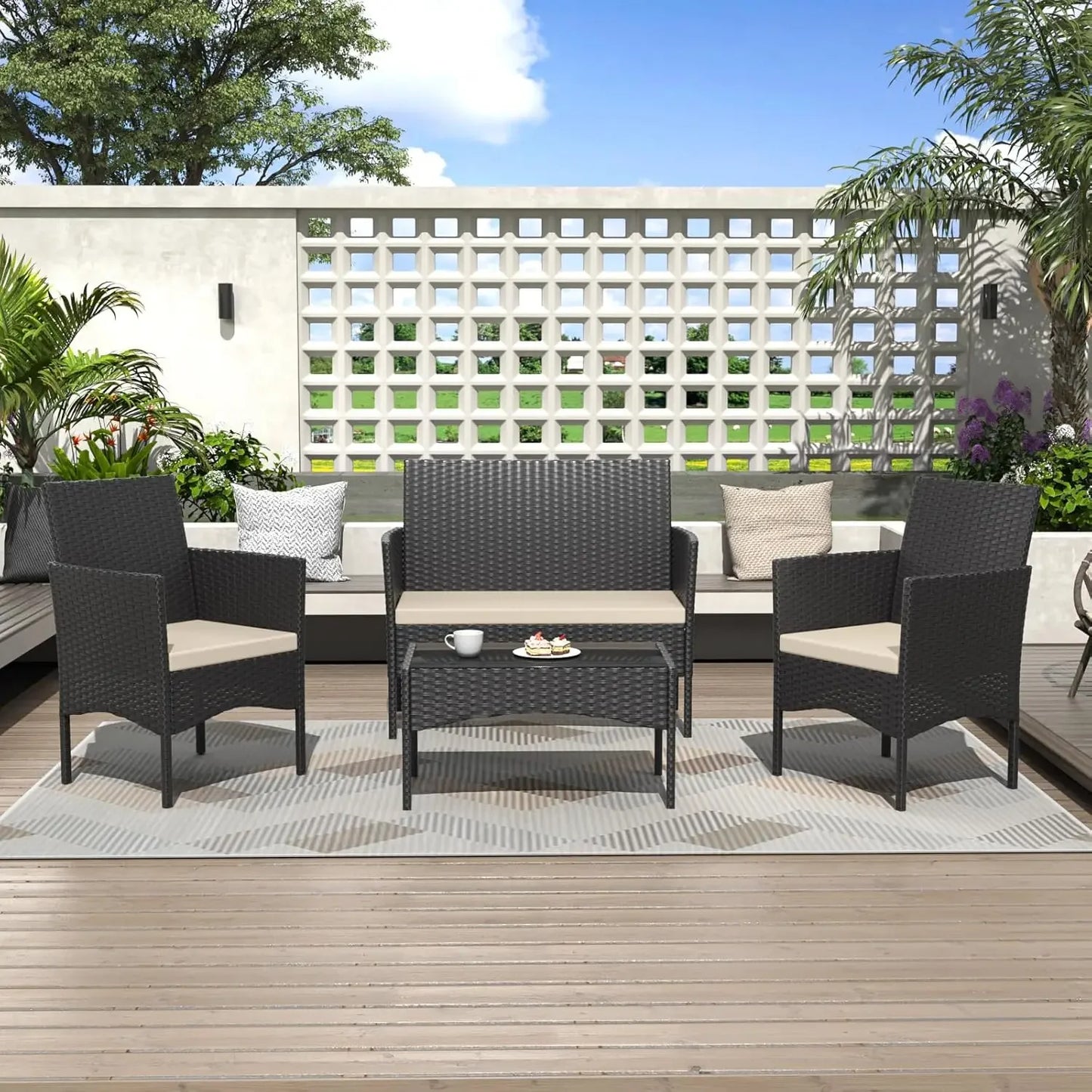 4 Piece Rattan Patio Furniture Set