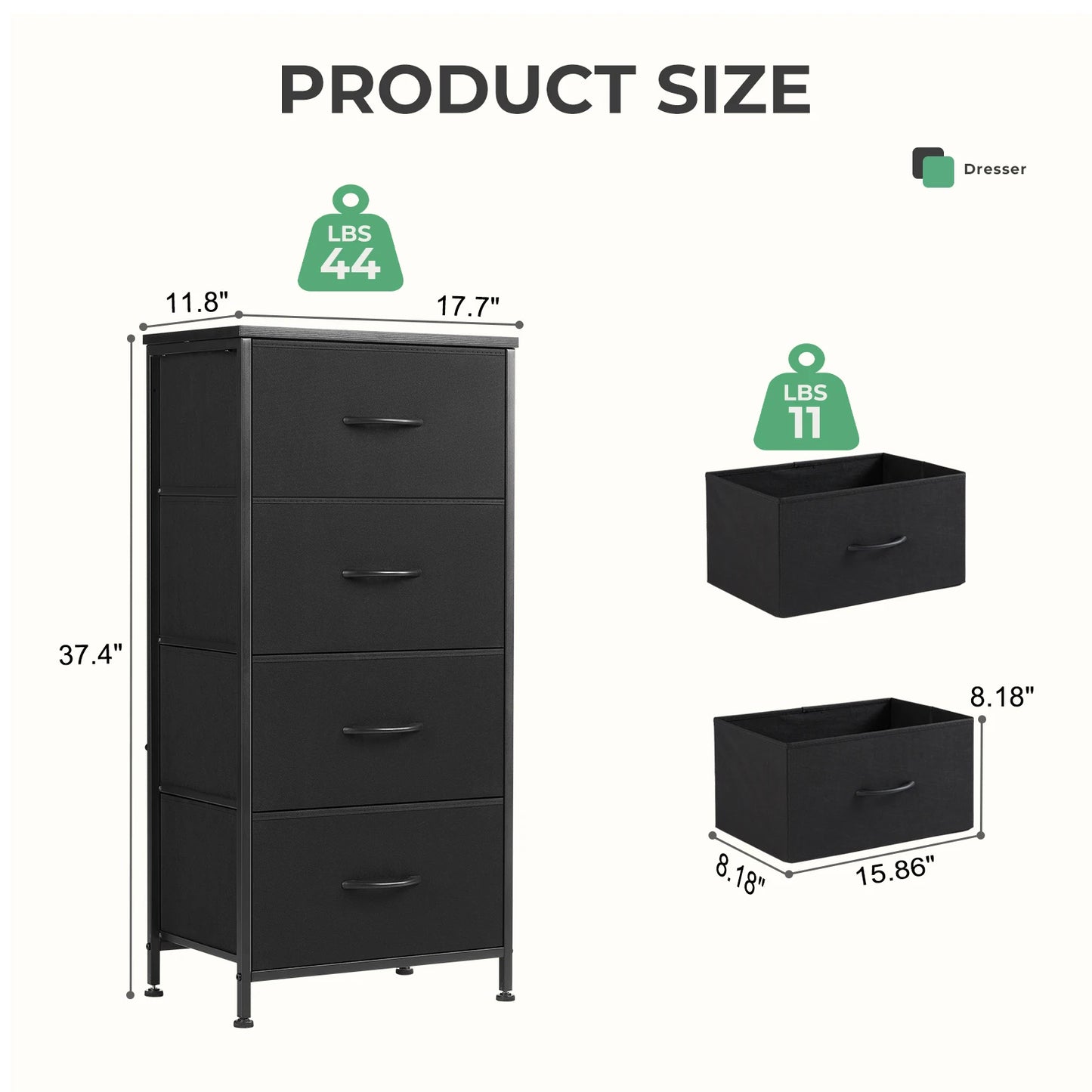 Fabric 4 Drawer Dresser