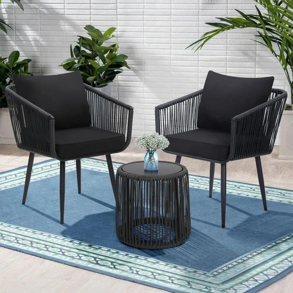 3 Piece Patio Rattan Bistro Conversation Set