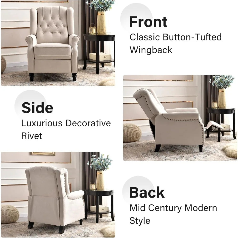 Wingback Chairs Set of 2, Living Room Chairs, Recliner Chair with Rivet Decoration