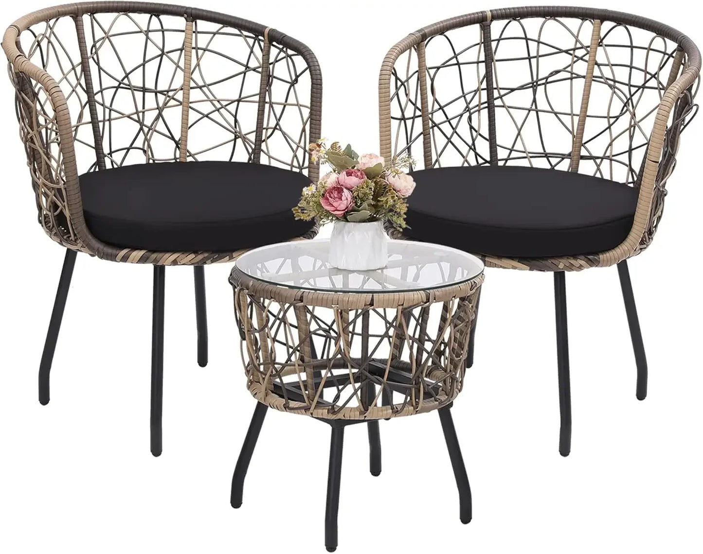 3 Piece Patio Rattan Bistro Conversation Set