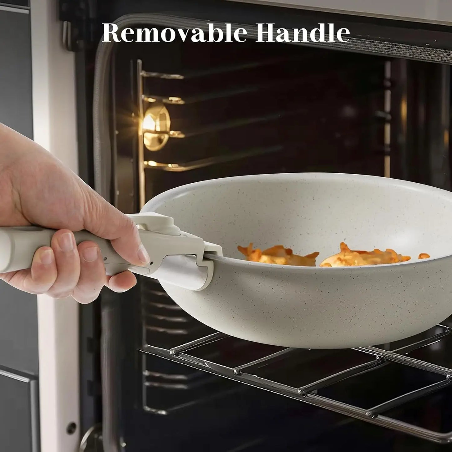 12 pcs Pots and Pans Set, Nonstick Kitchen Cookware with Detachable Handle, Dishwasher Oven Safe, Milky White