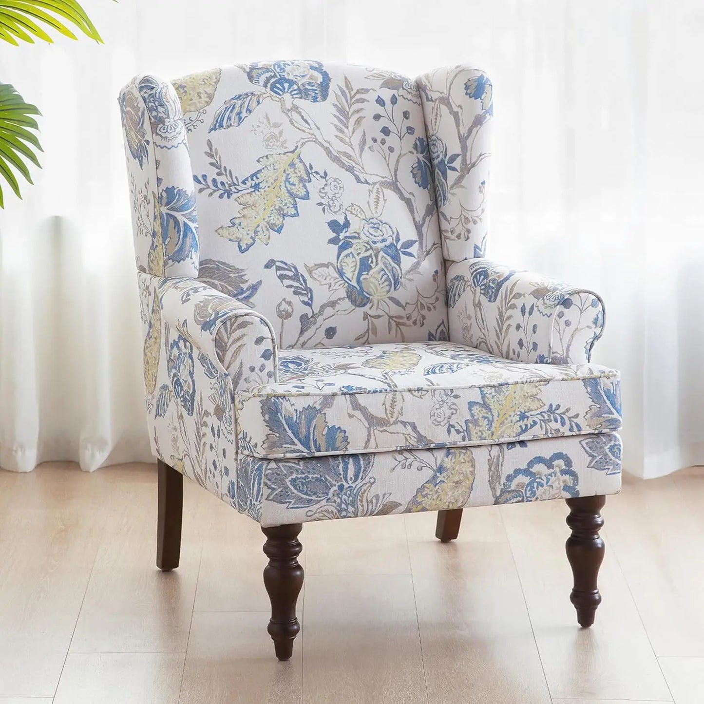 Living Room Chair Upholstered High Back Armchair in Linen for Comfy Accent