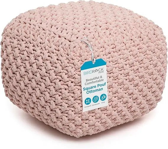 Square Pouf Ottoman Foot Stool with Bean Bag Filling for Living Room, Compact