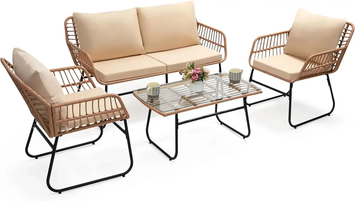 3 Piece Patio Rattan Bistro Conversation Set