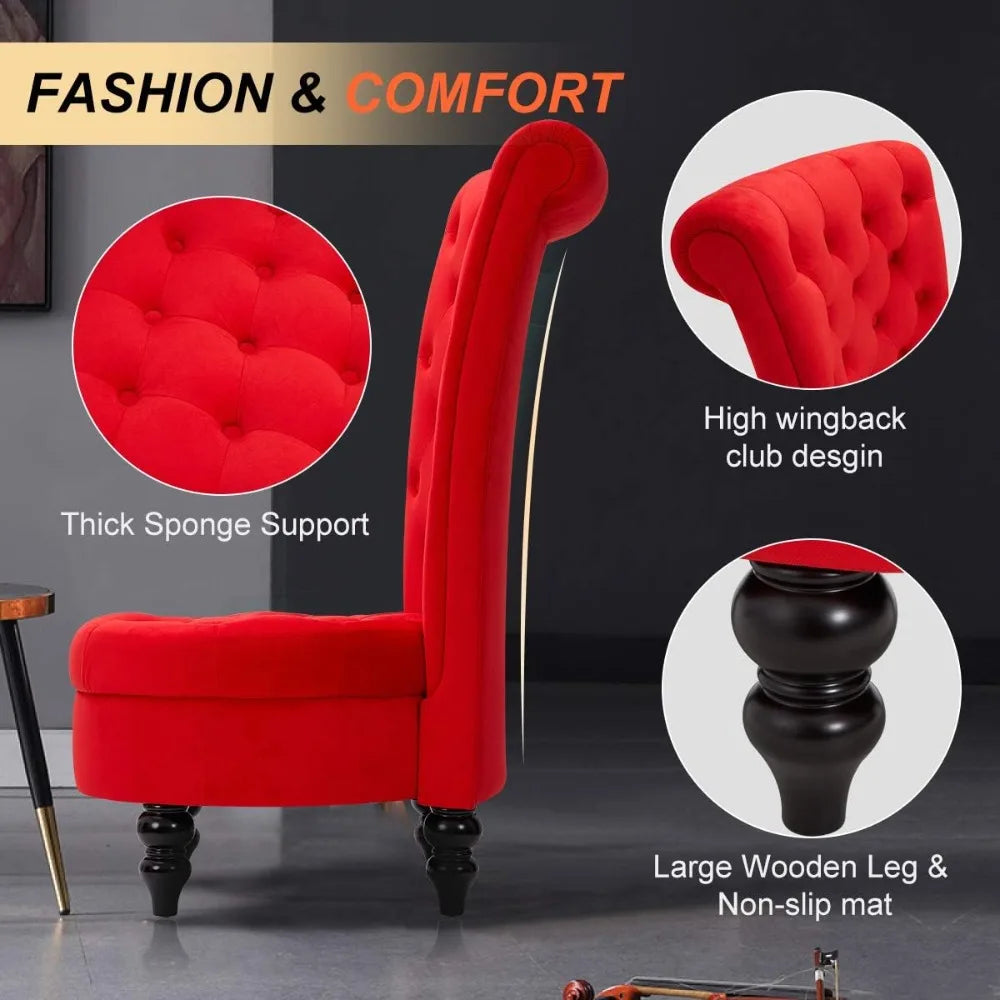 Royal Chair Set of 2 for Living Room, Button Armless with 24.6 Inch Larger Seat, Thick Pad