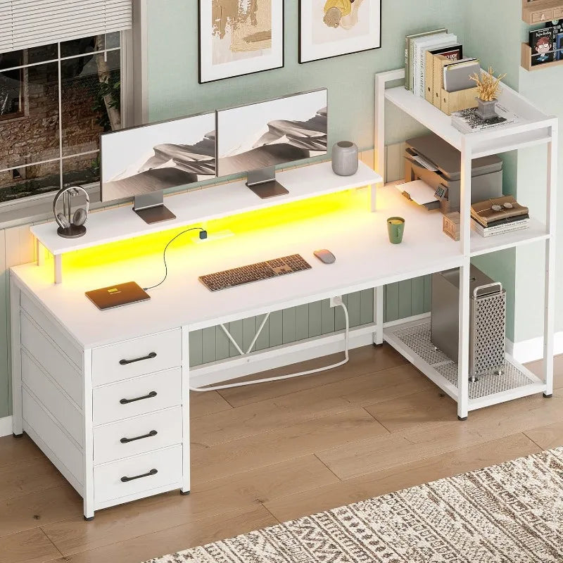 55" Computer Desk With Drawers And Shelves