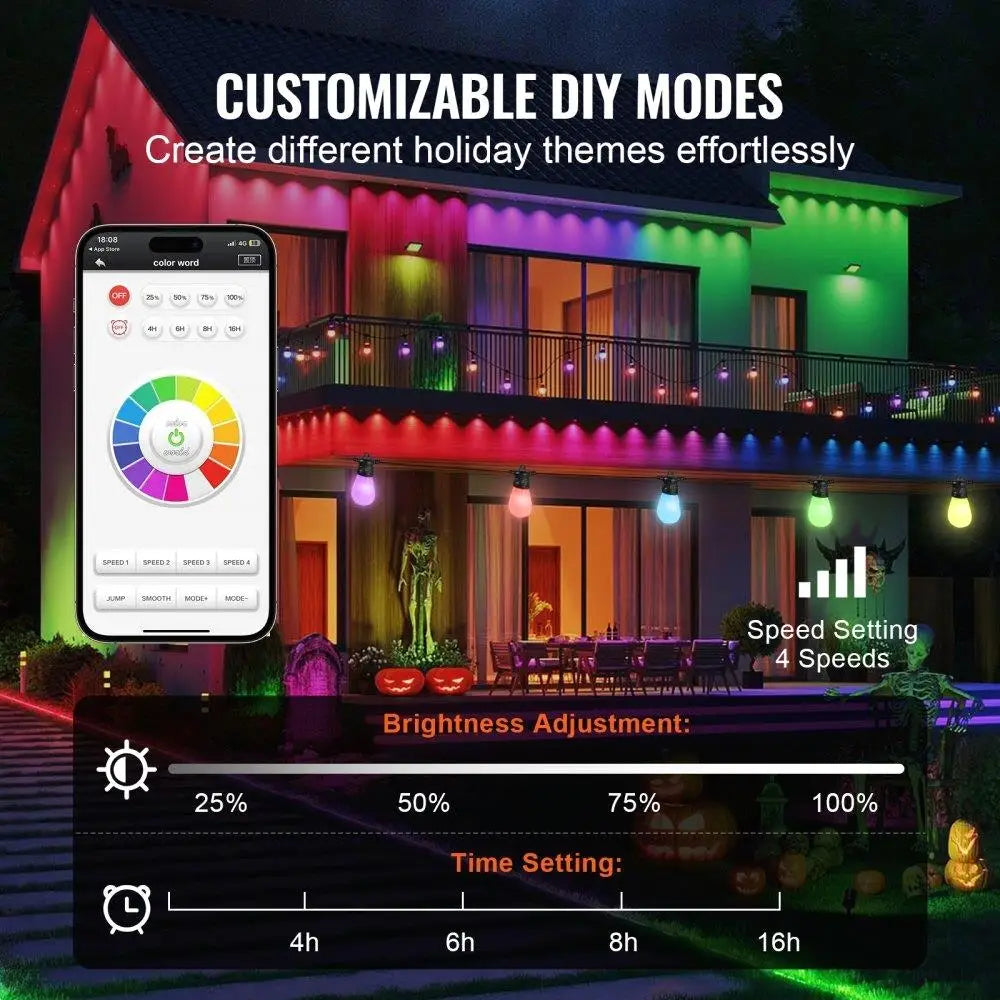 100FT RGB Outdoor String Lights