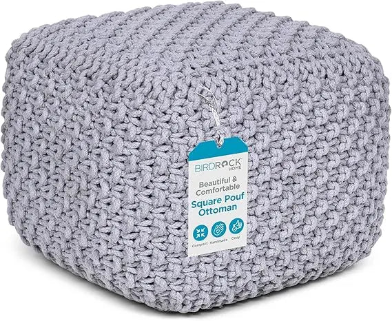 Square Pouf Ottoman Foot Stool with Bean Bag Filling for Living Room, Compact
