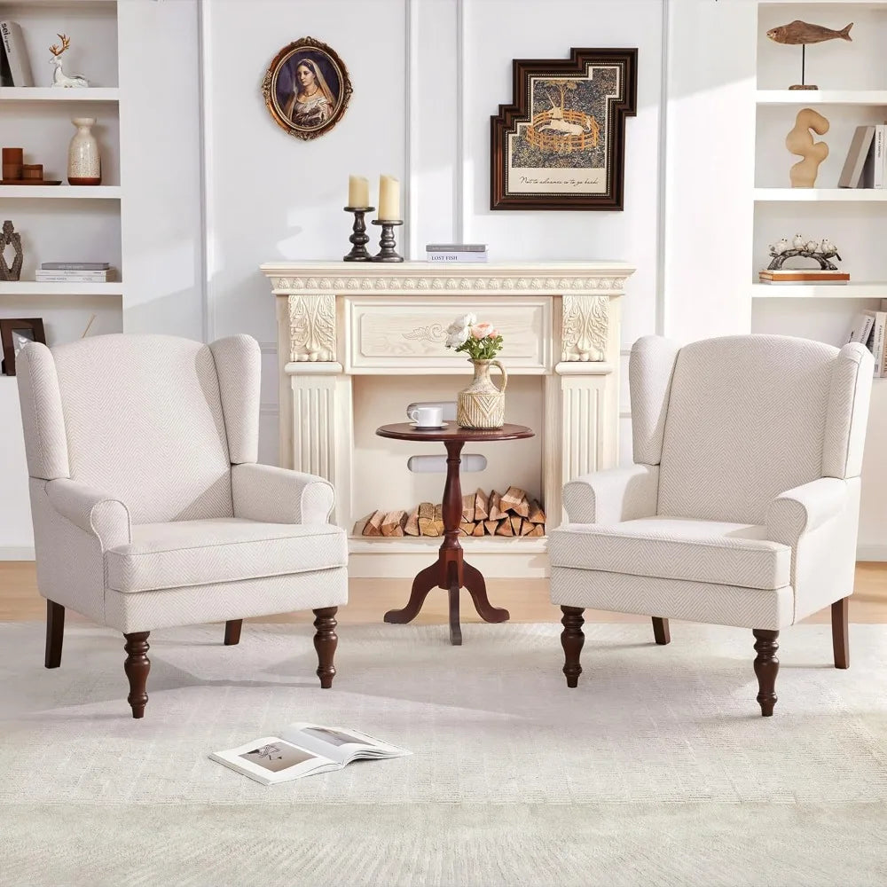 Living Room Chair Upholstered High Back Armchair in Linen for Comfy Accent