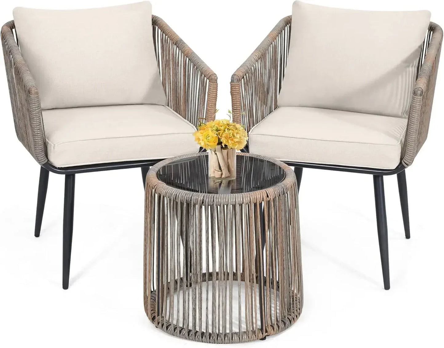 3 Piece Patio Rattan Bistro Conversation Set