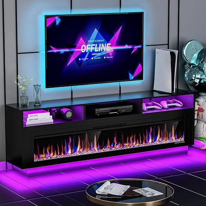 58" Fireplace TV Stand for TVs Up to 65" with 52" Electric Fireplace, TV Console for The Living Room, LED Light Entertainment C