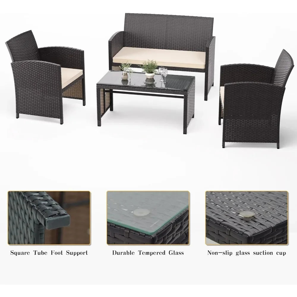 4 Piece Rattan Patio Furniture Set