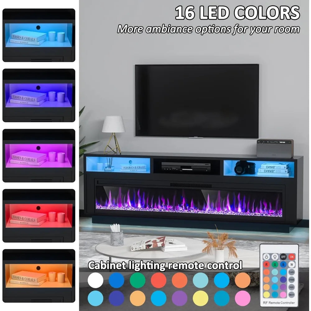 58" Fireplace TV Stand for TVs Up to 65" with 52" Electric Fireplace, TV Console for The Living Room, LED Light Entertainment C