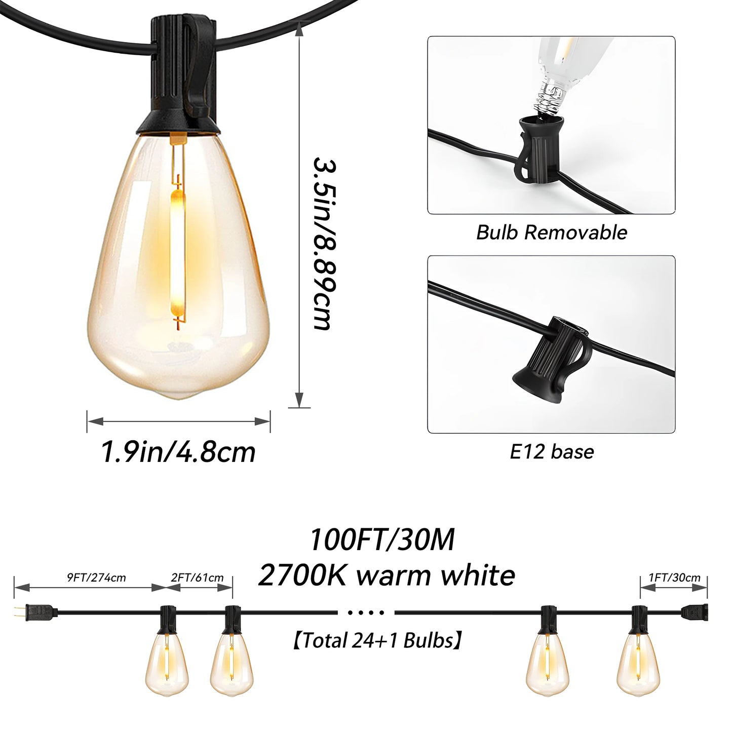 100ft Outdoor String Lights