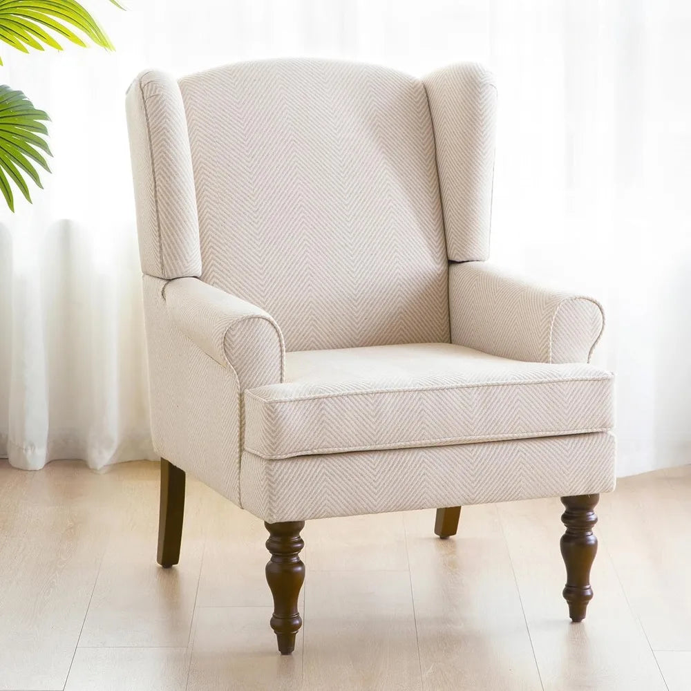 Living Room Chair Upholstered High Back Armchair in Linen for Comfy Accent