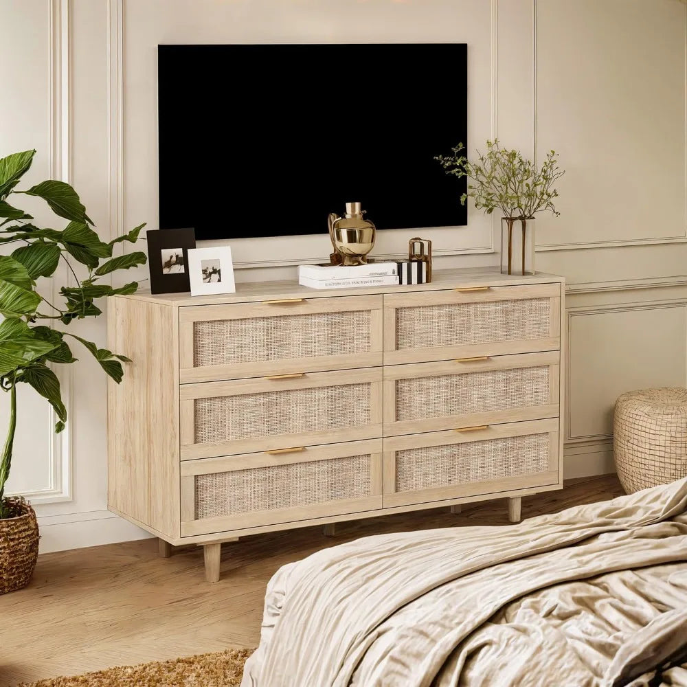Rattan 6 Drawer Bedroom Dresser