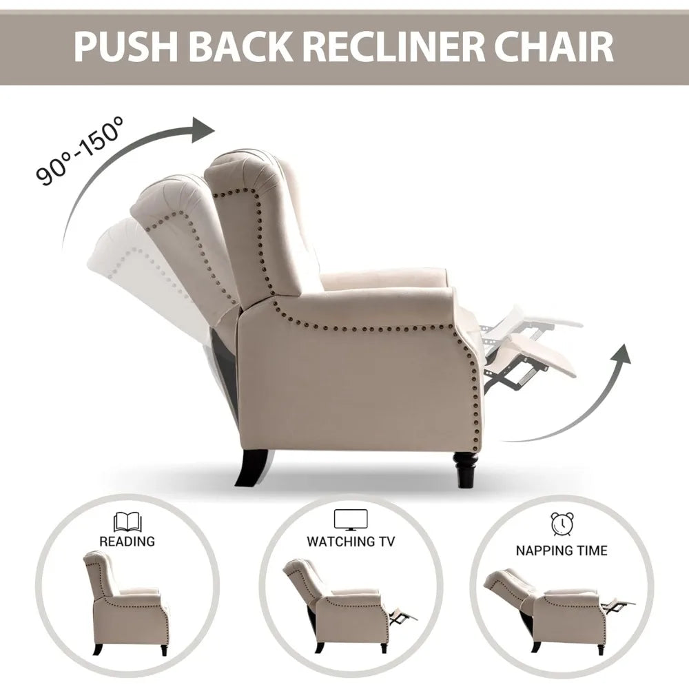 Wingback Chairs Set of 2, Living Room Chairs, Recliner Chair with Rivet Decoration