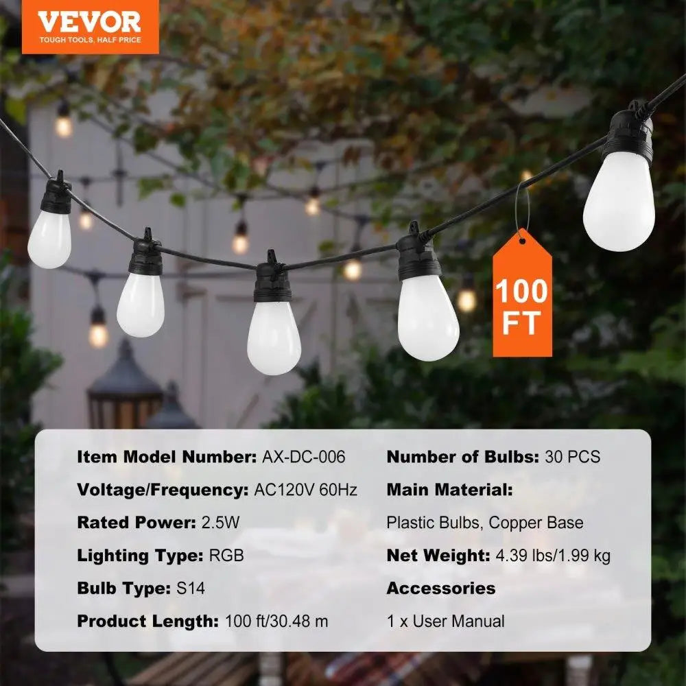 100FT RGB Outdoor String Lights