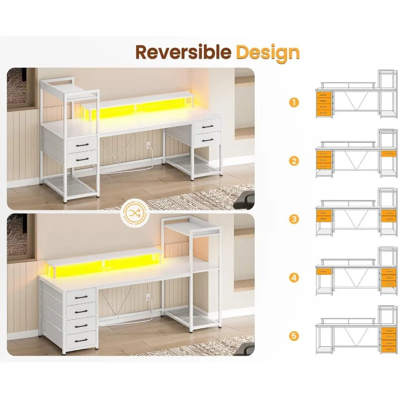 55" Computer Desk With Drawers And Shelves