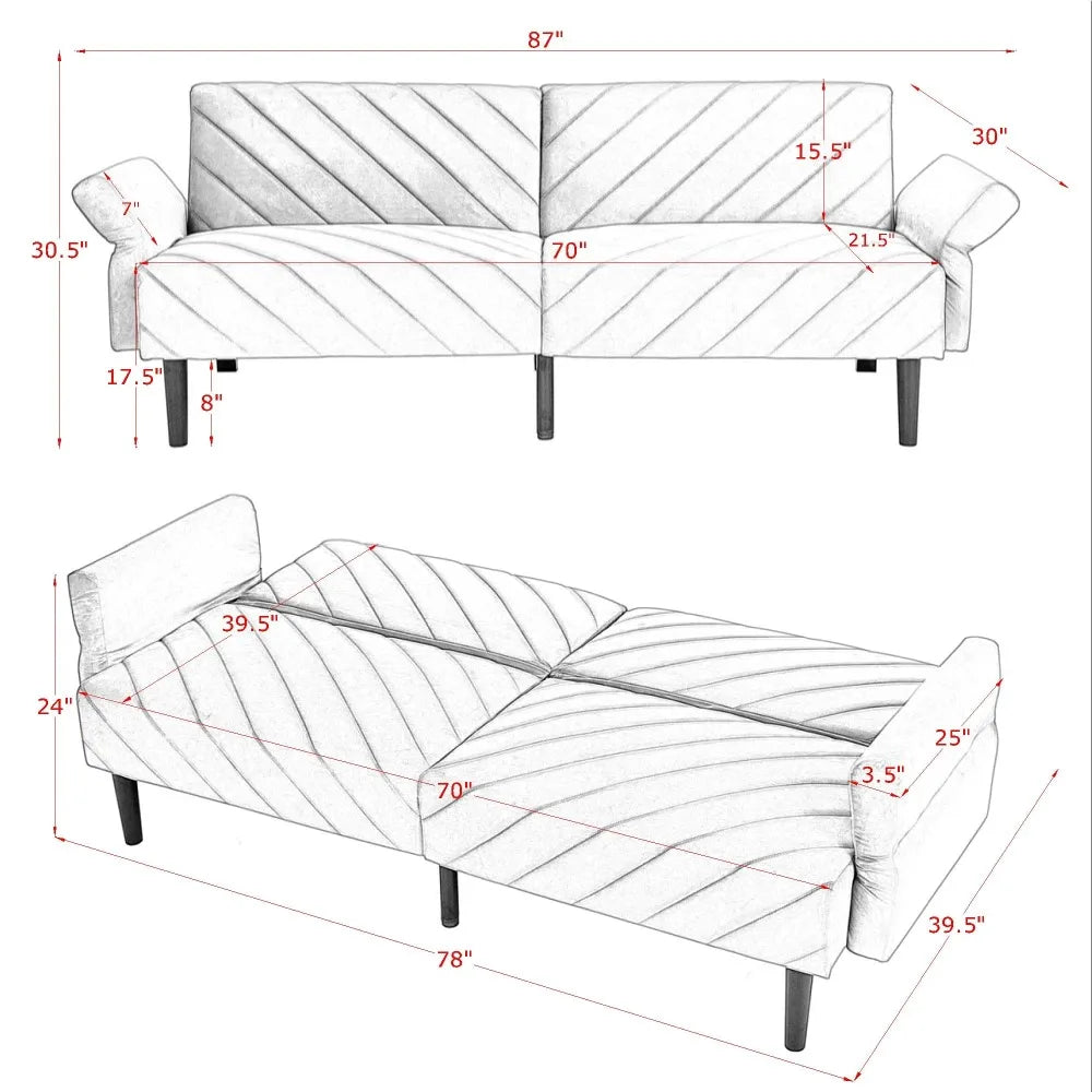 87” Velvet Futon Sofa Bed