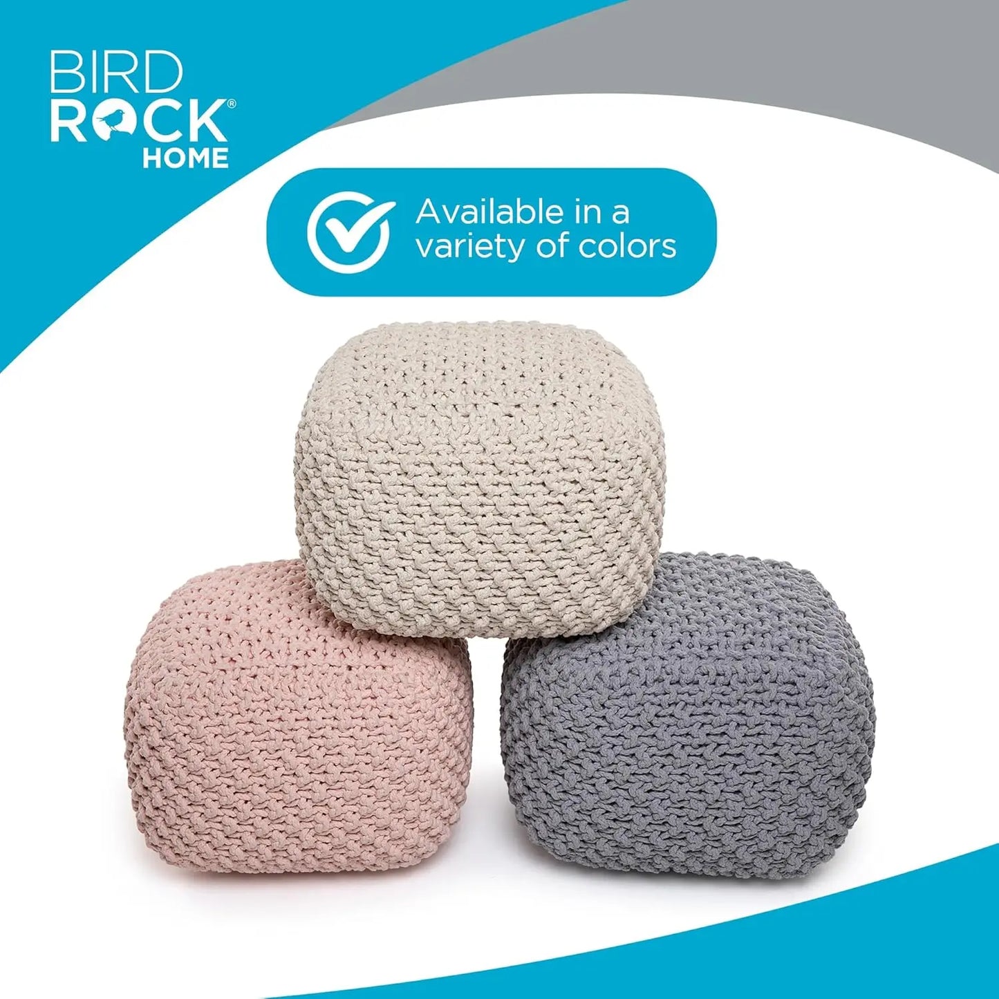 Square Pouf Ottoman Foot Stool with Bean Bag Filling for Living Room, Compact