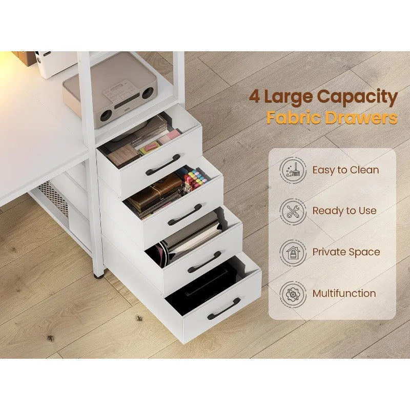 55" Computer Desk With Drawers And Shelves