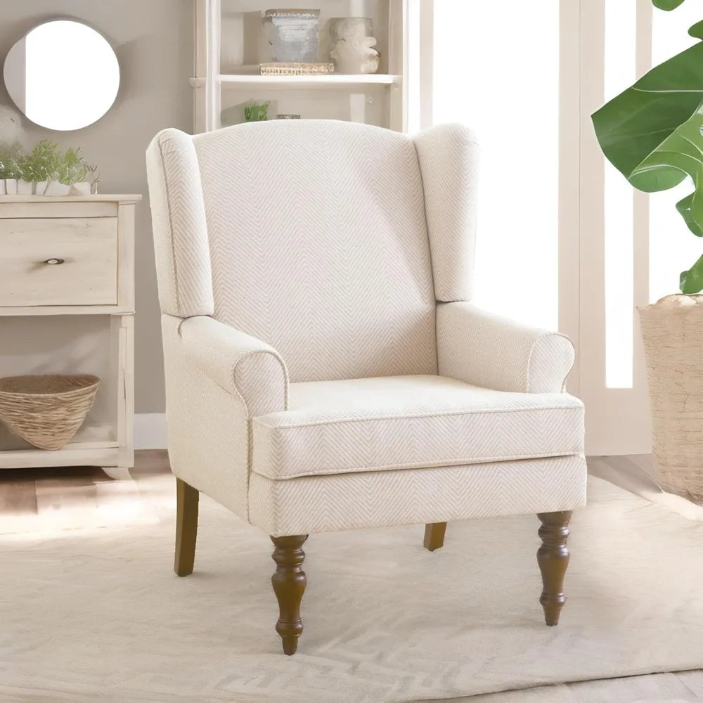 Living Room Chair Upholstered High Back Armchair in Linen for Comfy Accent