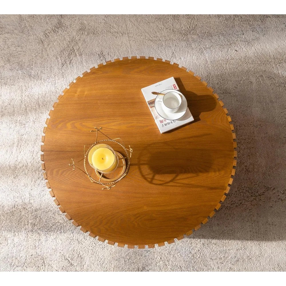 39.3" Round Coffee Table Modern for Living Room Handcrafted
