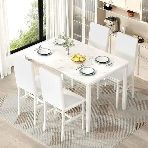 Faux Marble Dining Table Set