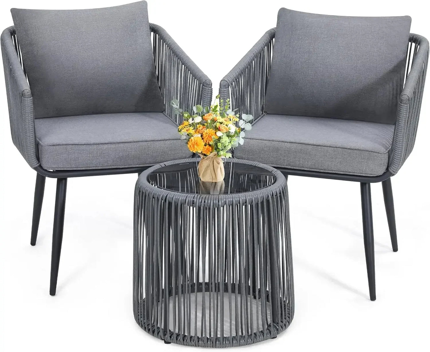 3 Piece Patio Rattan Bistro Conversation Set